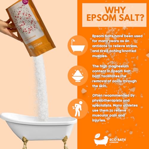 Image of Eco Bath London Balance and Calming Epsom Salt Bath Soak - Pouch 2.2 LB (1kg) | Made in UK | Magnesium Bath Salt with Neroli, Geranium and Chamomile