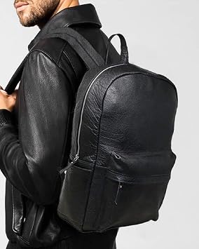 jaald 18 Black Genuine Leather Laptop Backpack Water Resistant Casual Office Work College Bookbag Comfortable Lightweight Travel Rucksack Men