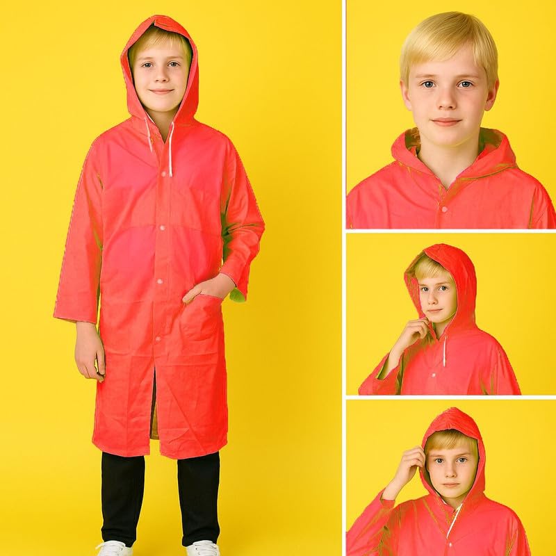 Image of Kids School Raincoat for Boys & Girls | PVC Lightweight Hooded Long Rainwear with Pockets | Suitable for School