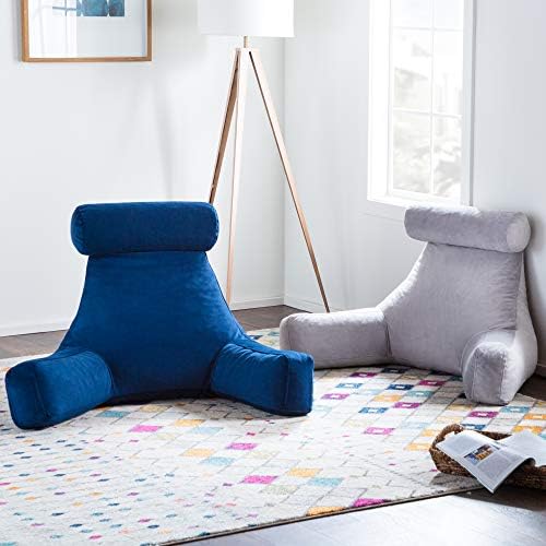 Linenspa Shredded Foam Reading Pillow With Neck Support Extra Large Design For Adults Perfect For Back Support While Relaxing Gaming Reading Or Watching Tv Soft Velour Cover Stone