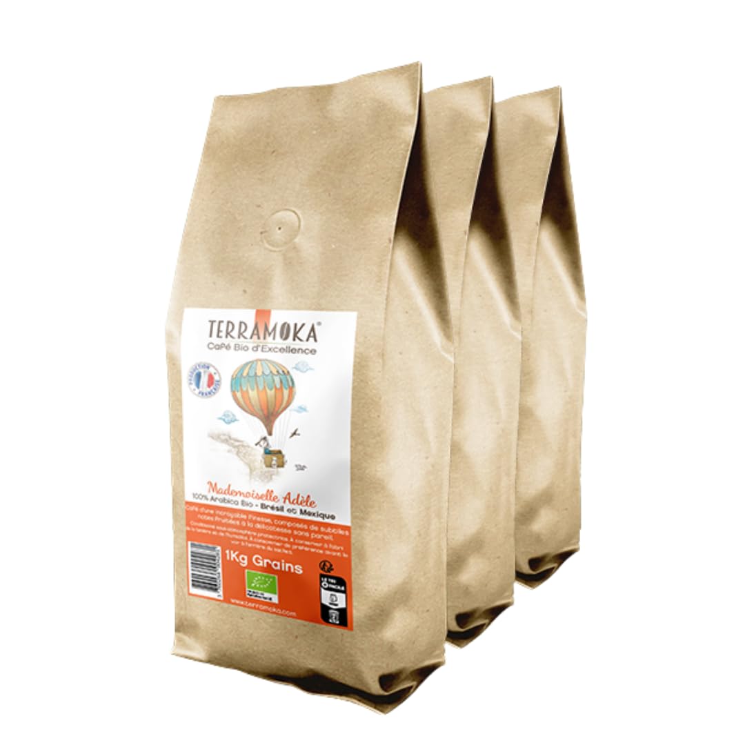 TERRAMOKA 3 kg Bio-Kaffeebohnen | 100% Arabica aus Mexiko & Brasilien | Delikat Mild & Fruchtig | 100% recycelbare Packung | In Frankreich geröstet