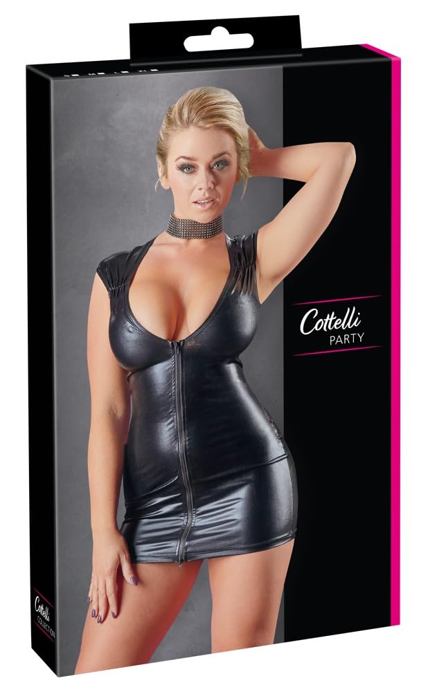 Cottelli Collection Wet Look Dress with Zip, Medium