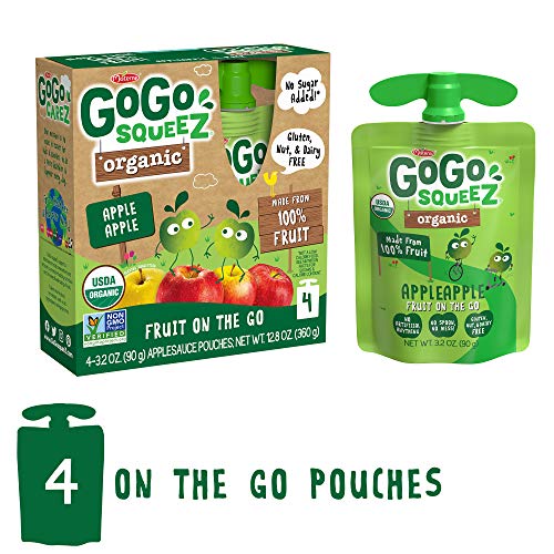 image for GoGo squeeZ Organic Applesauce, Apple Apple, 3.2 Ounce (4 Pouches), Gl