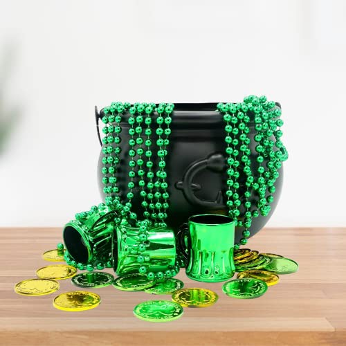 Image of St Patricks Day Coin Pot, 7.5 inch Black Plastic Cauldron Large Pot of Gold Bucket Black Plastic Cauldron For St. Patrick's Day Leprechaun & Mardi Gras Party Table Centerpiece Decoration Supply Accessory