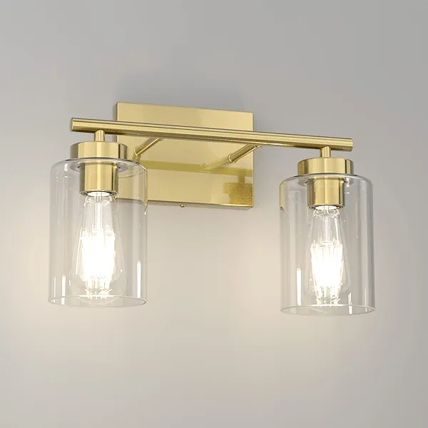 Aipsun Bathroom Light Fixtures,Brushed Brass Vanity Light Gold Wall Sconces Lighting Modern Bath Wall Mounted Lights with Glass Shade, Gold Wall Sconce for Bathroom(Exclude Bulb)