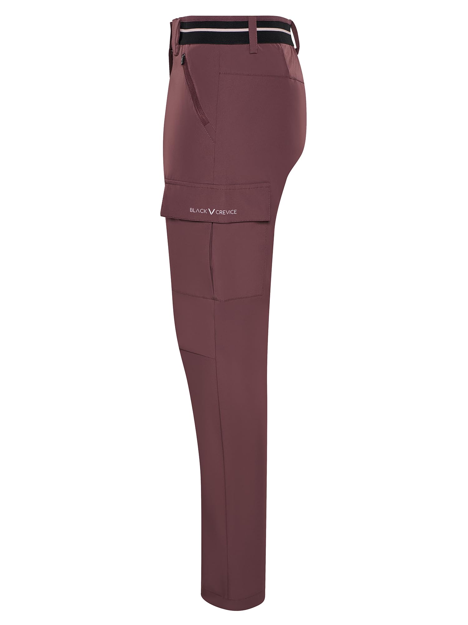 Black Crevice Damen Cargo Trekkinghose I Leichte Outdoor Hose mit 4-Wege-Stretch, Reißverschlusstaschen, elastischem Bund & Beinregulierung I Wandern, Reisen oder Alltag