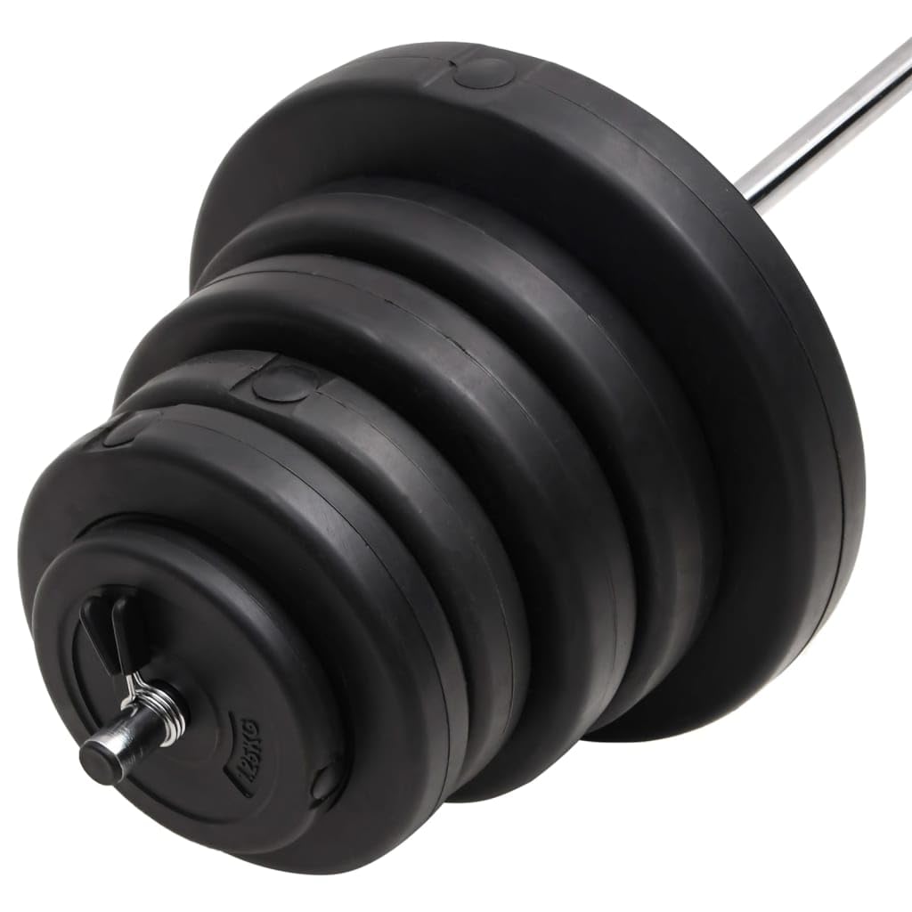 Zestaw sztangi ze stali chromowanej 90 kg z wytłoczonymi tarczami obciążającymi, 4 x 5 kg, 2 x 7,5 2 1,25 15 15 10 sztangi z tworzywa sztucznego, do treningu