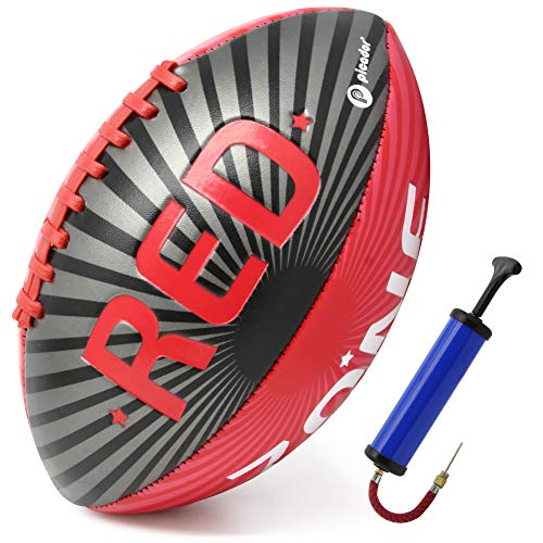 PP PICADOR Kids Football Size 3 Grip Rugby Ball for Kid Boys Girls Gift with Pump Ideal Toss Kick Practice-Indoor Outdoor use(Black&Red)