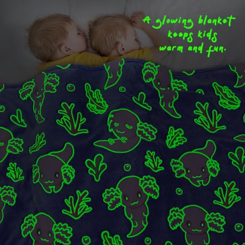 Image of Cute Axolotl Blanket Glow in The Dark Blanket Axolotl Gifts Toys for Girls Birthday Axolotl Room Decor 60 inchx80 inch