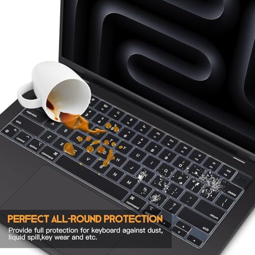 Image of OJOS Keyboard Protector Compatible with 2025 2024-2021 M4 M3 M2, Air 13.6 inch 15 inch A3240 A3113 A2681 A3241 A3114 A2941,Pro 14 inch 16 inch M4 M3 M2 M1 A3112 A3185 A3401 A3403 A3186 A2442 Cover Skin-Black