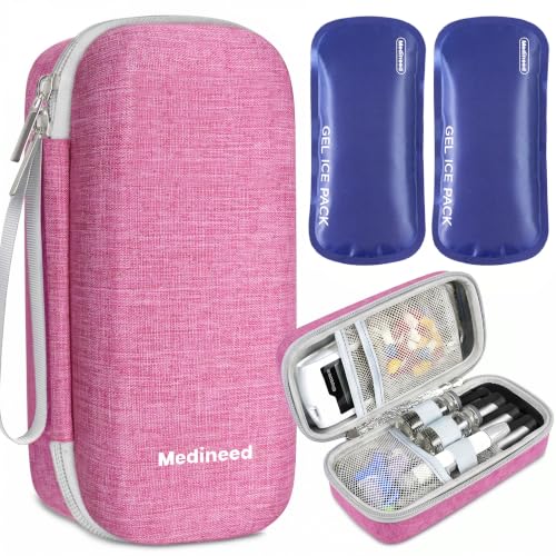 Insulin Cooler Travel Case with Portable Medicine Travel Cooler,Diabetes Case with 2 Reusable Ice Packs TSA Approved Diabetic Medication Insulated Cool Organizer(Pink-No Temp)