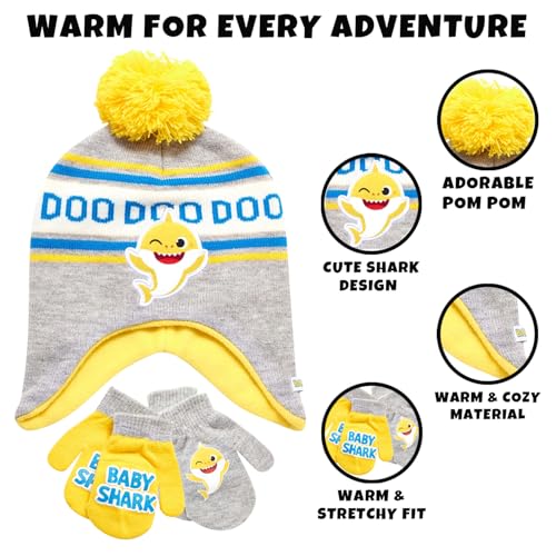 Image of Nickelodeon Boys' Baby Shark Winter Hat and 2 Pairs of Mitten Set (Toddler)