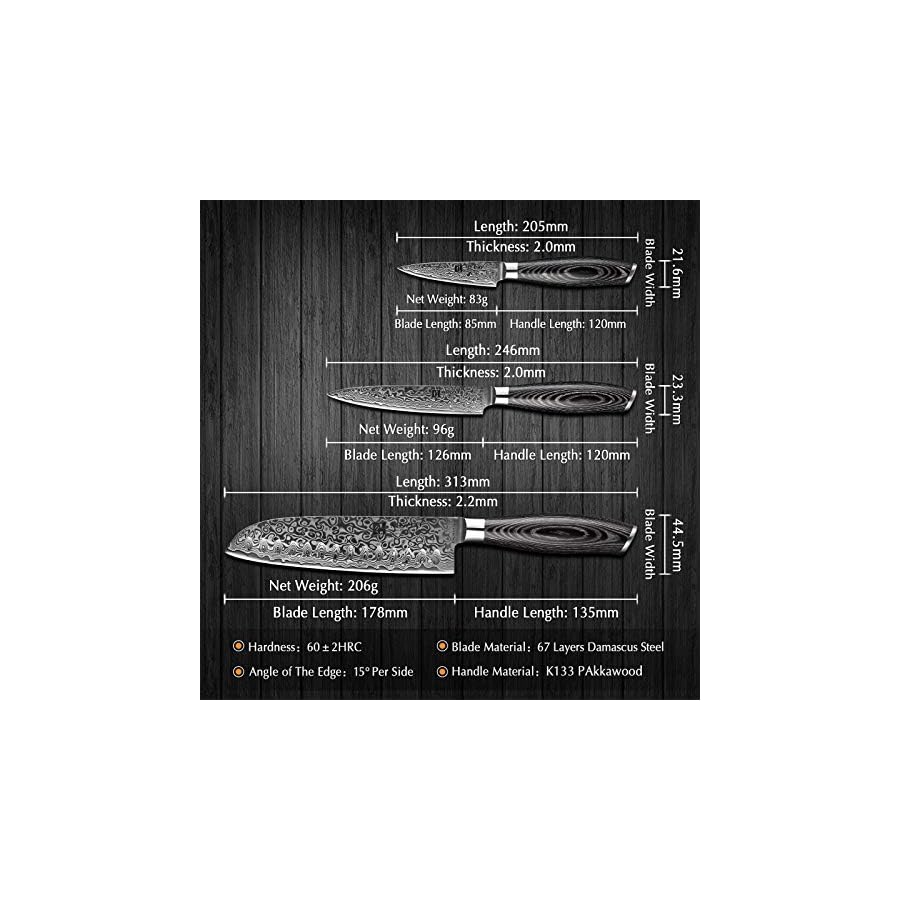 XINZUO 5PC Kitchen Knife Set Damascus Steel High Carbon Steel Chef Knife Slicing Knife Santoku Knife Utility Knife Paring Knife Sets with Pakkawood - Ya Series