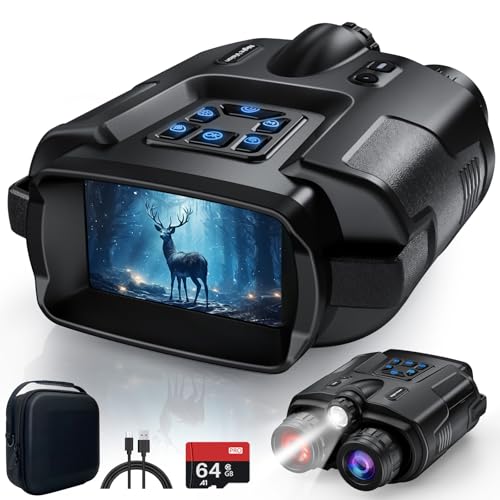 Haokoo Visión Nocturna a Todo Color 4K - Pantalla 3'' Ultra HD, Zoom 8X y Alcance 600m - Batería Recargable 5000mAh, IPX5 Agua - Incluye Tarjeta 64GB - Ideal para Caza y Camping, Negro
