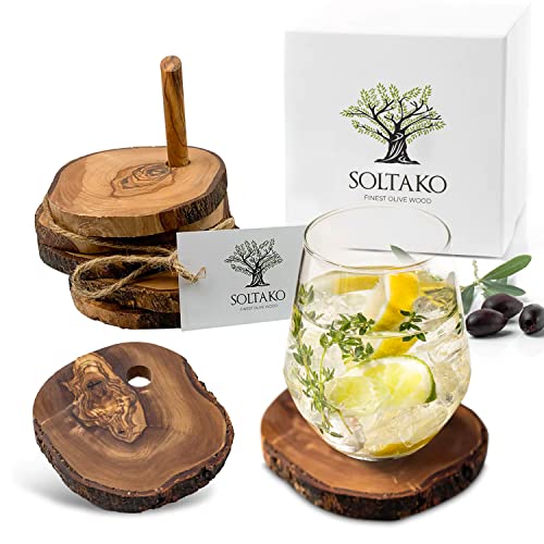 SOLTAKO Untersetzer Gläser Olivenholz The Rustic Coaster...