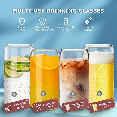 MEIMUCUL Drinking Glasses with Lid and Straw, 500ml Iced Coffee Glass, Set of 6 Can Shaped Drinking Glasses - Image 2