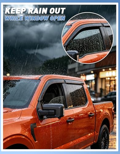 Image of Extra-Thick Window Rain Guards Fit for Ford F150 2015-2026 SuperCrew & 2017-2026 Raptor /F-250 /F-350 /F-450 /F-550 Super Duty SuperCrew Full Size Window Deflectors Window Vent Visors Shades