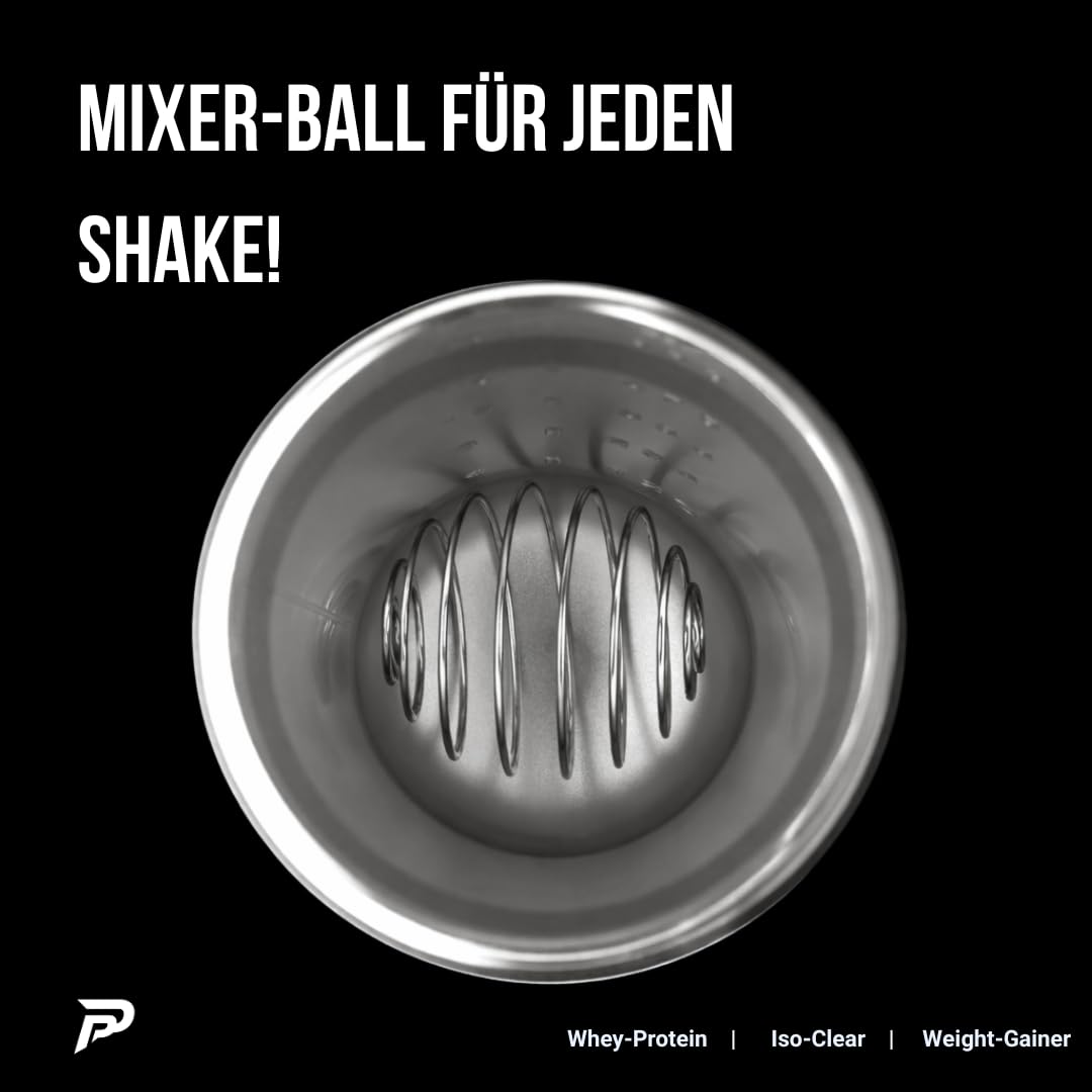 Protein Shaker Edelstahl 750 ml Schwarz — Doppelwandig Isoliert, Auslaufsicher mit Schraubverschluss, Mix-Ball inklusive & Frucht-Infuser, 304 Edelstahl, BPA-frei, Spülmaschinenfest (45°)