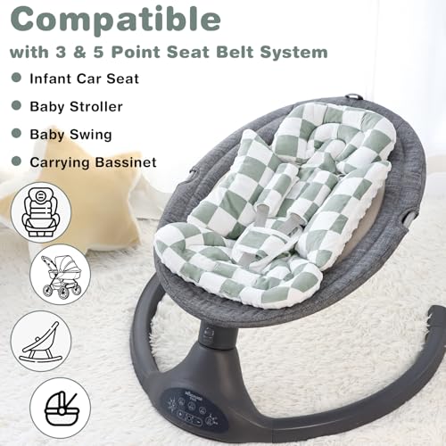 Image of DILIMI Infant Car Seat Insert, Baby Car Seat Head Support with 3 Strap Paddings, Soft Newborn Car Seat Cushion for Stroller, Swing, Bouncers, Green Checkered