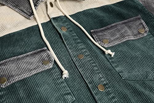 chouyatou Women's Casual Corduroy Open Front Hooded Color Block Shirts Shackets Jacket3