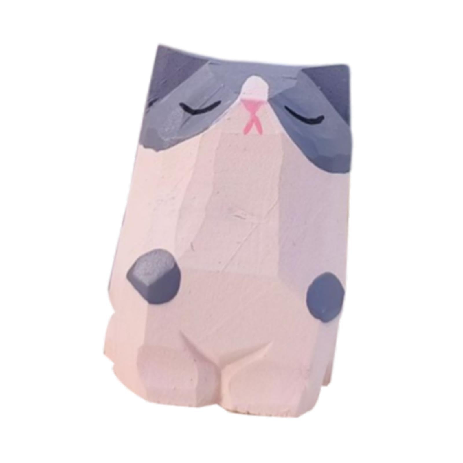 Bnf® Wooden Cat Figurine Mini Statue Sculpture Wood Kitten Home Office Decoration Gray White
