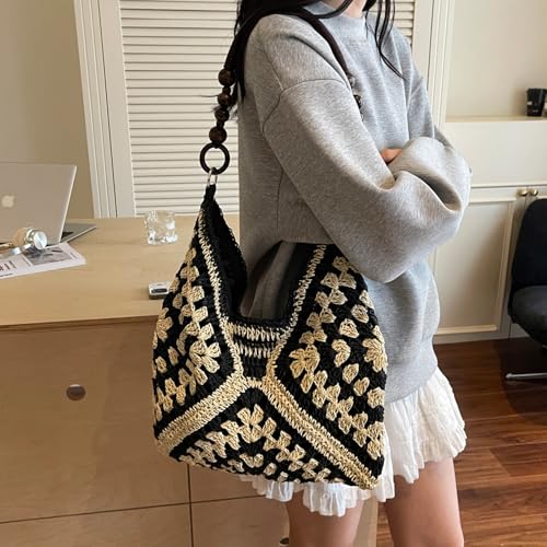 Bolso tipo tote hobo de paja para mujer miniatura 2