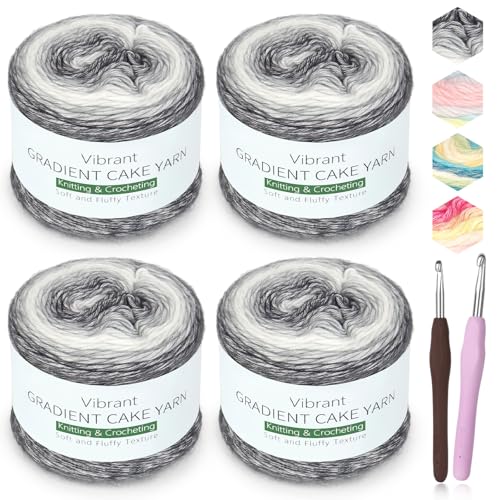 Image of Katech Ombre Yarn for Crocheting-Gradient Cake Yarn-4x100g 60% Cotton 30% Acrylic 11% Wool-Multicolor Soft Rainbow Cotton Crochet Yarn for Scarves, Shawls, Blankets and Garments(O)