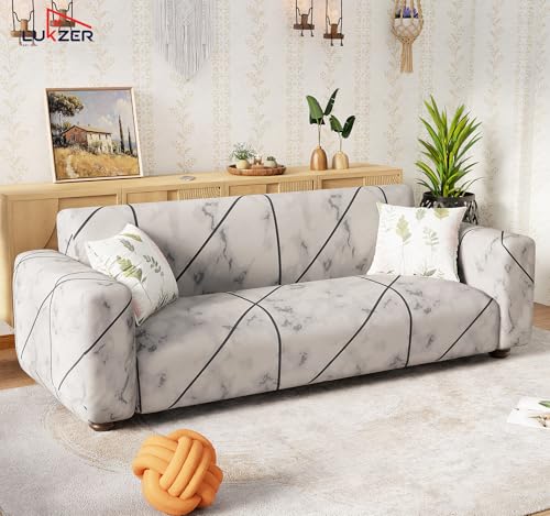 Image of Lukzer 2 Seater Grey Marble Universal Sofa Cover | 360 Fully Covered Anti-Slip Washable Couch Cover Protecter | 140 GSM Stretch Fit Polyester + Spandex Slipcover (140-180cm /SC-039-02)