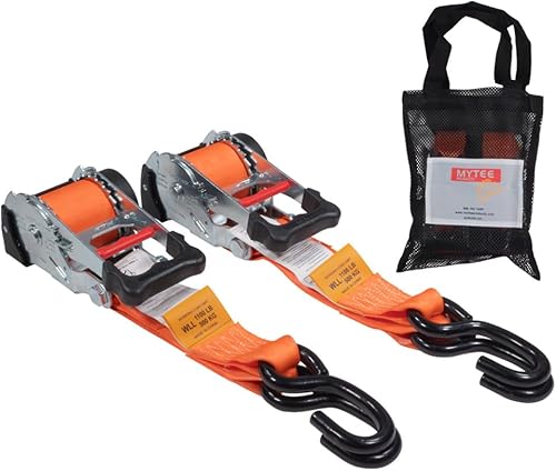 Miniatura 10 de Mytee Products - Correas de trinquete retráctiles de 1 x 12 pulgadas con gancho en S revestido, para motocicletas, cuatrimotos o bicicletas Amarre