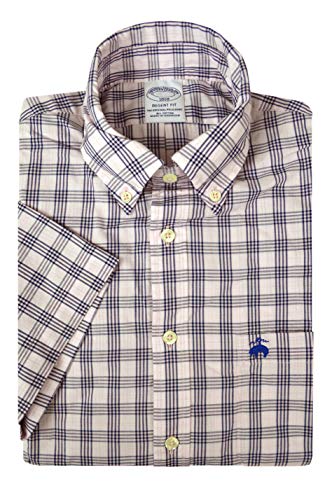 Brooks Brothers Men's Regent Fit The Original Polo Short Sleeves Button Down Shirt Colorful Glen Plaid (Light Pink/Navy 160749, X-Large)