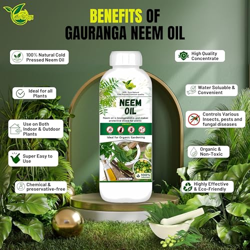 Image of Gauranga 100% Pure Organic Cold Pressed Water Soluble Neem Oil Concentrate 1 Liter | Natural Insect Pest Control & Fungicide for Plants Garden Agriculture | Easy Mix Spray for Indoor Outdoor Plants