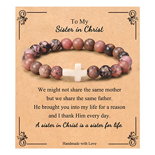 JoycuFF Christian Bracelets for Women Cross Bracelets for Religious Women Easter Catholic Natural Stone Bracelets Christian Jewelry Faith Communion Baptism Gifts