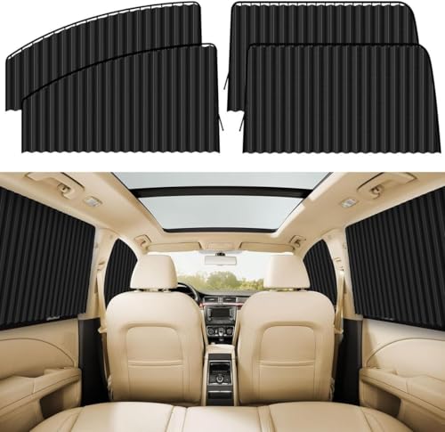 Image of Car Window Sun Shade Curtains, Magnetic, 4-Piece Set, Front and Rear Side, Black, Windows Free to Lift