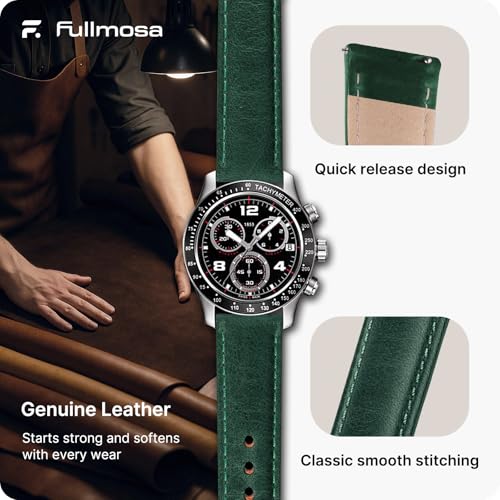Image of Fullmosa 22mm Quick Release Leather Watch Band for Garmin Samsung Galaxy | Strap for Garmin Vivoactive 4 45mm,Garmin Venu 4(45mm) /Venu 3 /Venu 2,Samsung Galaxy Women Men, Gradient Green&Silver Buckle