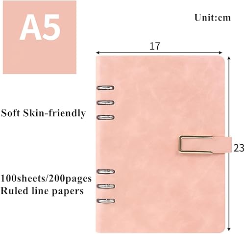 Miniatura 2 de Carpeta de metal con tapa dura de piel sintética, tamaño A5, recargable, 6 anillos, cuaderno de oficina de negocios con cierre de hebilla magnética,