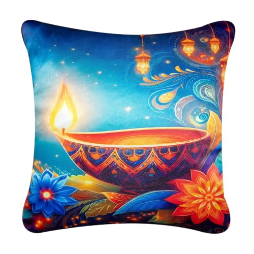 Image of Decorative Satin Sofa Cushion Covers Set of 5, 16 x 16 Inches, Multicolor Floral Printed Pillow Covers for Living Room, Bedroom, Couch & Sofa, Soft Glossy Fabric, Zipper Closure