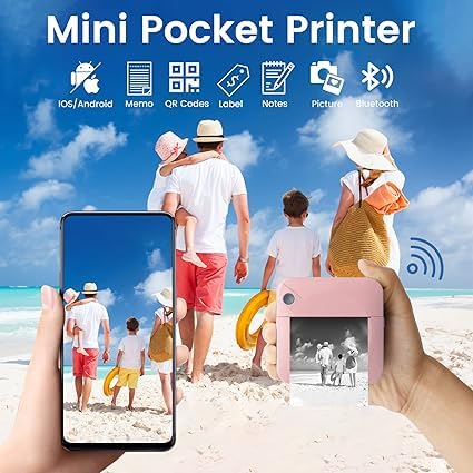 Image of Careflection Mini Pocket Printer,Portable Thermal Printer for Label,Text Memo,Receipt,Sticker,Photo Printers, BT Inkless Printing, Wireless Bluetooth Printer Compatible with iOS and Android (Pink)
