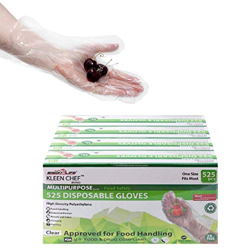 Disposable Food Handling Long Cuff Poly Gloves | One Size Fits Most, 525 per box (4 boxes) - 2100 pieces