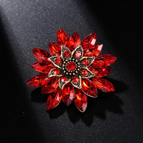 Image of Rhinestone Flower Brooch Pin for Women Red Black Purple Flower Broochs Pin Hat Christmas Brooch Jewelry