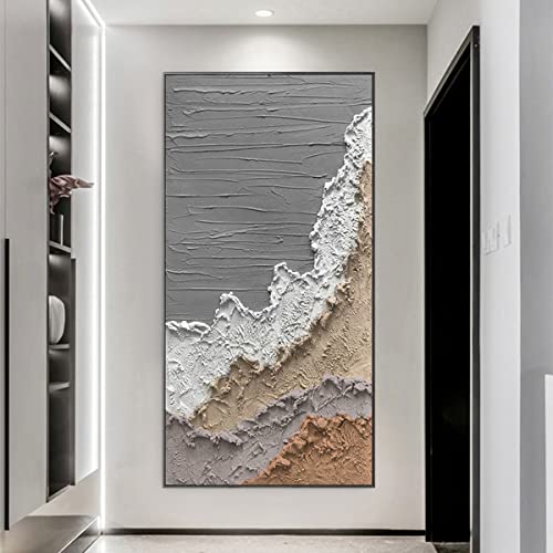 Porch Corridor Decorative Painting Vertical Version Modern Simple Hand-Painted Oil Painting Abstract Thick Oil Texture Knife Painting (24X48Inch Framed-Ready To Hang, B) #TOP4