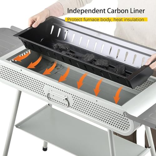 Barbecue a carbonella, portatile grande griglia da tavolo con 2 reti e 1 piastra per griglia, barbecue pieghevole all'aperto per 5-8 persone, 3 ripiani portaoggetti