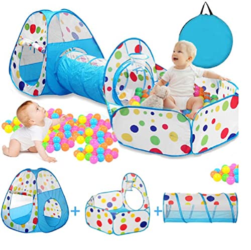 FunBlast 3-in-1 Colorful Ball Pool Tunnel Tent House for Kids-Rainbow Ball Pool Tunnel for Kids,Foldable Tunnel Ball Pool Outdoor Portable Kids House (Balls not Included; Multi), Tent House Theme