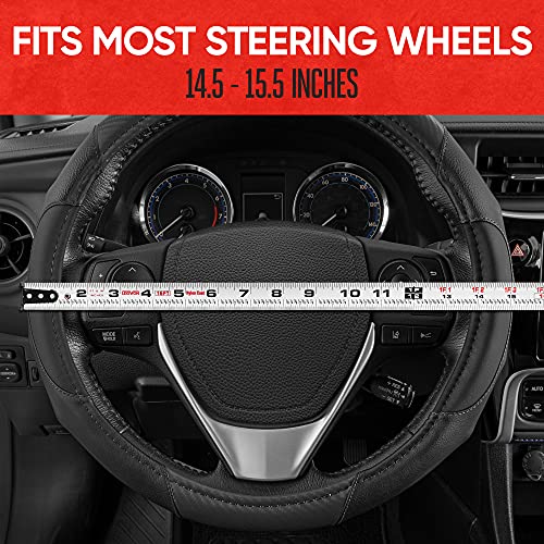 Image of Motor Trend GripDrive Carbon Fiber Steering Wheel Cover, Non-Slip Sporty Racing Faux Leather Ergonomic Comfortable Handle, Steering Wheel Cover for Cars Trucks Vans SUV - Fits Standard 15 Inch - Black