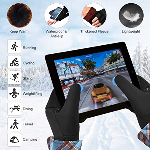EEFOW Winter Fingerless Gloves for Men and Women: Cold Weather Windproof Warm Waterproof Lightweight Touch Screen Mittens - Black (S/M/L), Spandex, Lycra, PU Conductive Fabric, Silicone - Image 4