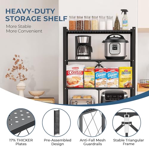 Image of Upgraded 18% Thickened Portable 5-Tier Foldable Storage Shelves with Wheels | Heavy Duty Storage Shelf Collapsible Shelves Unit Display for Garage Storage Kitchen Pantry & Closet Organizer, Matte Black