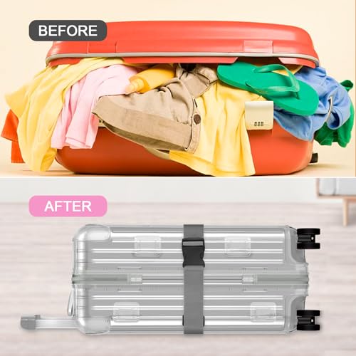 4 Pack Luggage Straps for suitcases-4 pcs Extra Long Suitcase Straps TSA Approved Luggage Belt with Buckle, Adjustable Travel Belt for Luggage for 20'' - 32'' Suitcases (Mint Green and Grey)