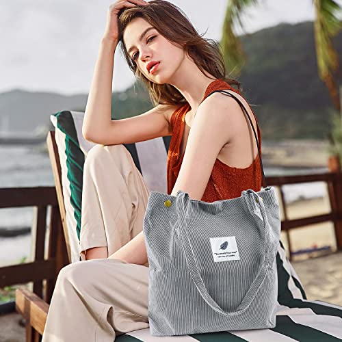 Image of Ayieyill Corduroy Tote Bag for Women Canvas Shoulder Cord Purse with Inner Pocket