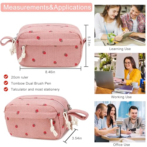 Image of Bluboon Large Capacity Pencil Case Pen Pouch for School Supplies, Teens, Girls, Boys, Women & Men, Durable Multi-Purpose Organizer (Strawberry Pink2)