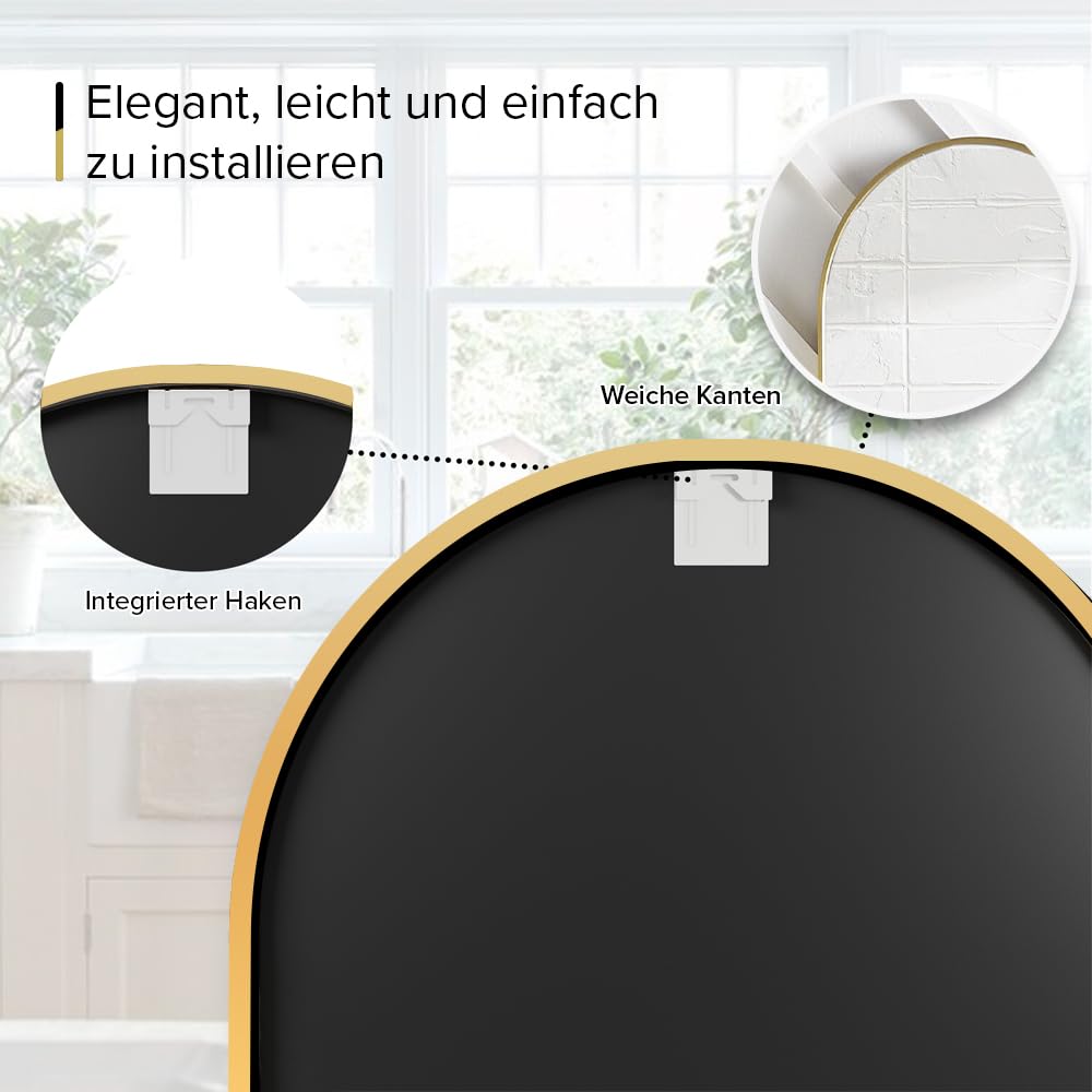 Marctani Ovaler Spiegel mit Metallrahmen - Moderner Wandspiegel oval für Badezimmer und Flur - Dekorativer Spiegel oval für Wohnzimmer und Garderobe