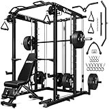 Goimu S1-V4 Smith Machine, 2000LBS Power Cage with Cable Crossover System, All-in-One Squat Rack with Smith Bar, Strength Training Equipment for Hone Gym (Black Smith Machine wiht 340lb Weights)